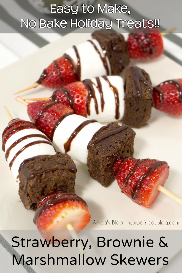 No Bake Holiday Treats - Strawberry, Brownie & Marshmallow Skewers #Recipe