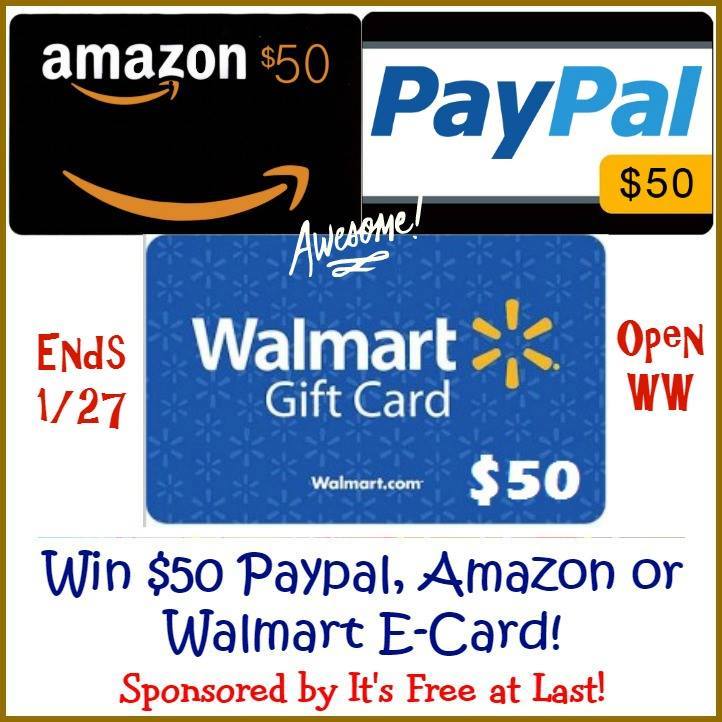 $50 Amazon, PayPal, or Walmart GC #Giveaway ~ Open World Wide!! (ends 1/27)