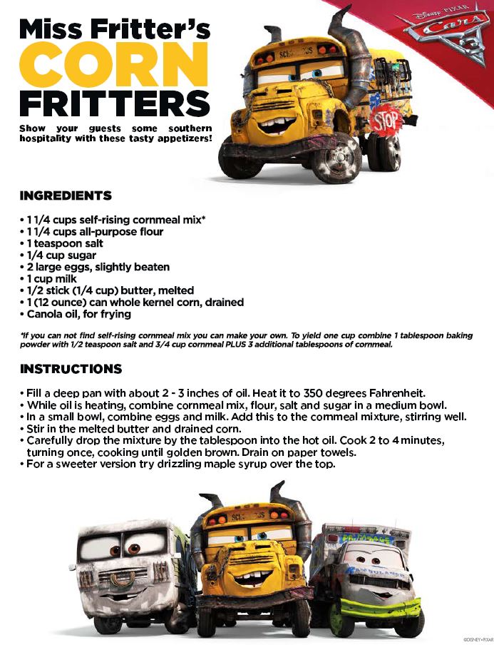 Cars 3 - Mrs Fritters Corn Fritters Recipet - #Cars3Event