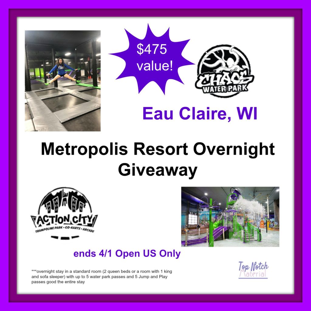 Metropolis Resort Overnight Giveaway- in Eau Claire WI $475 value! (ends 4/1)