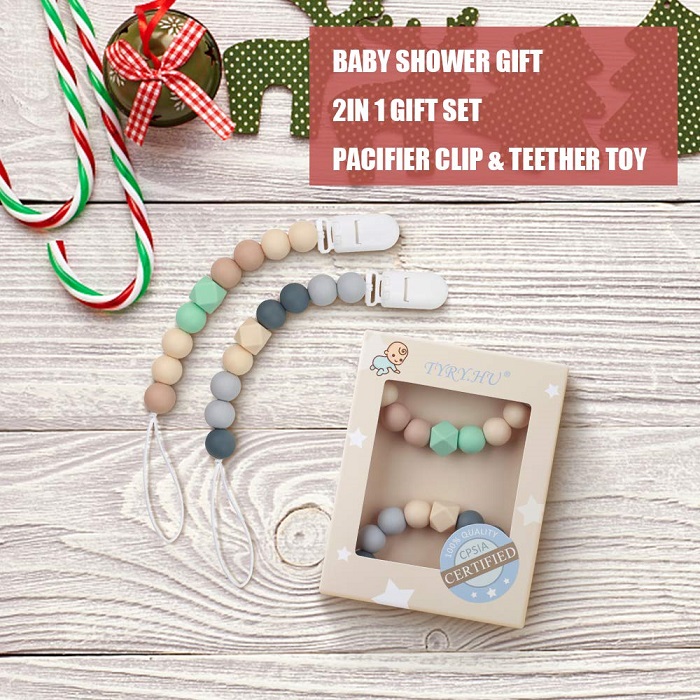 Limited Time Offer – 50% PLUS 15% off set of 2 Pacifier Clips w/silicone teething beads - ONLY $4.54 through 10/5/19!