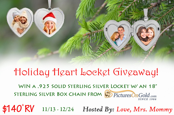PicturesOnGold .com Holiday Heart Locket Giveaway! $140+ RV! (ends 12/24)